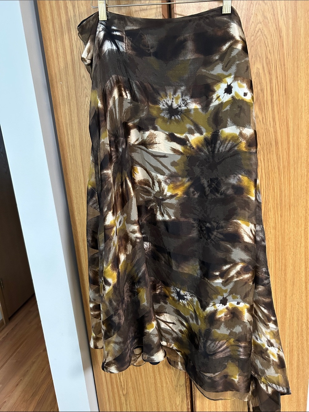 Dana Buchman Brown and Olive Floral High-Low Satin Skirt - Picture 1 of 1